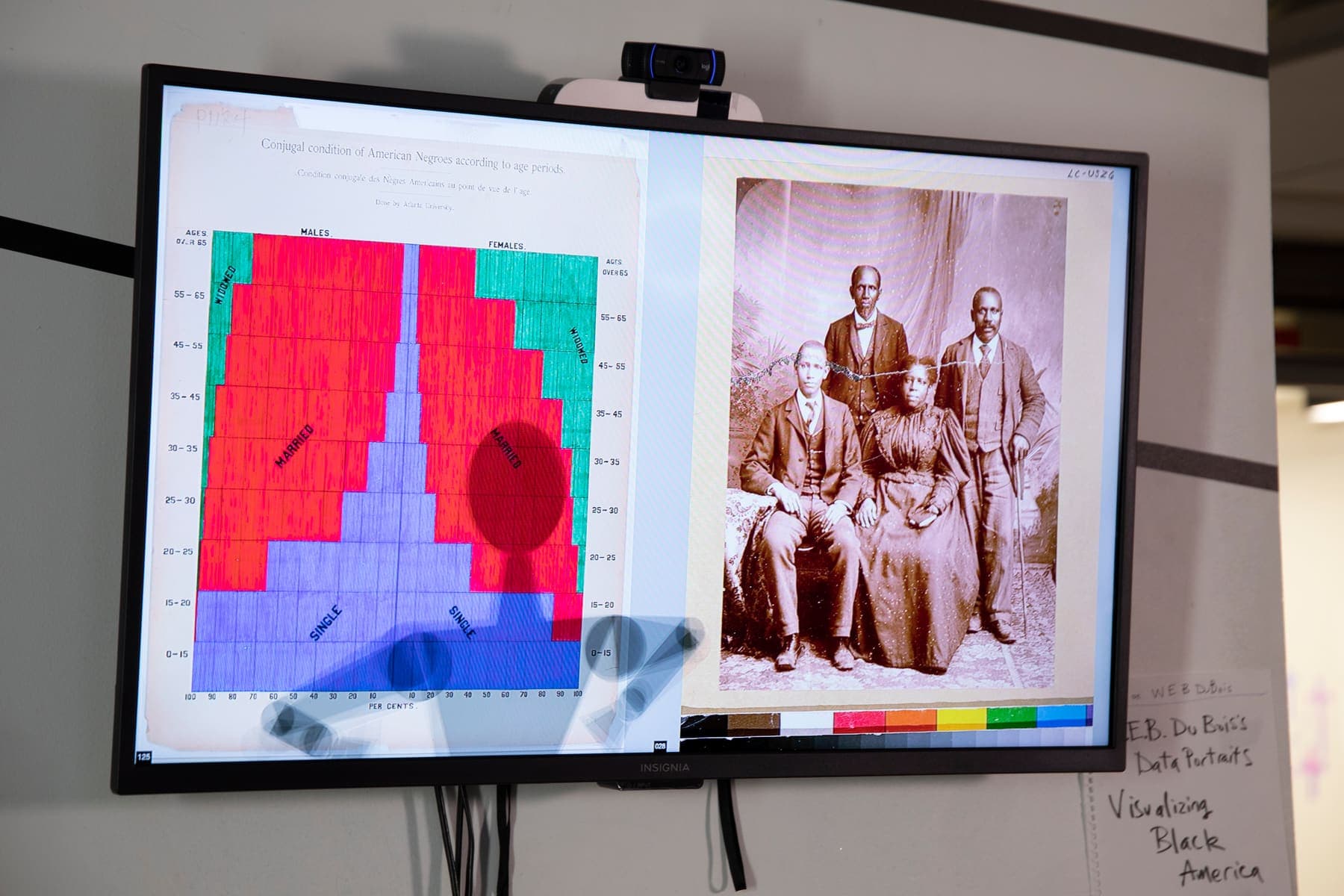 Close-up of a portrait screen from the Data Portraits installation.